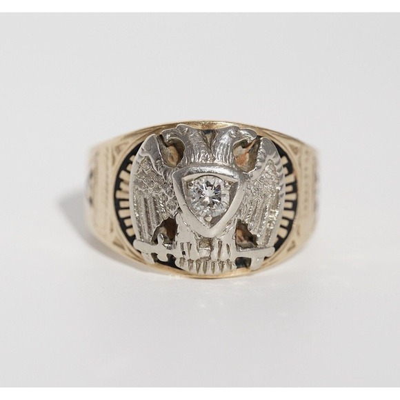 Jewelry - Vintage 10k Solid Gold Men's 32nd Degree Mason High Quality Natural Diamond Ring